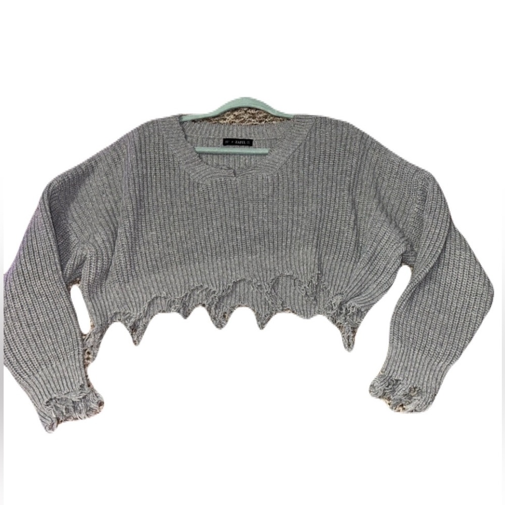 Zaful Gray Ribbed Knit Crop Top